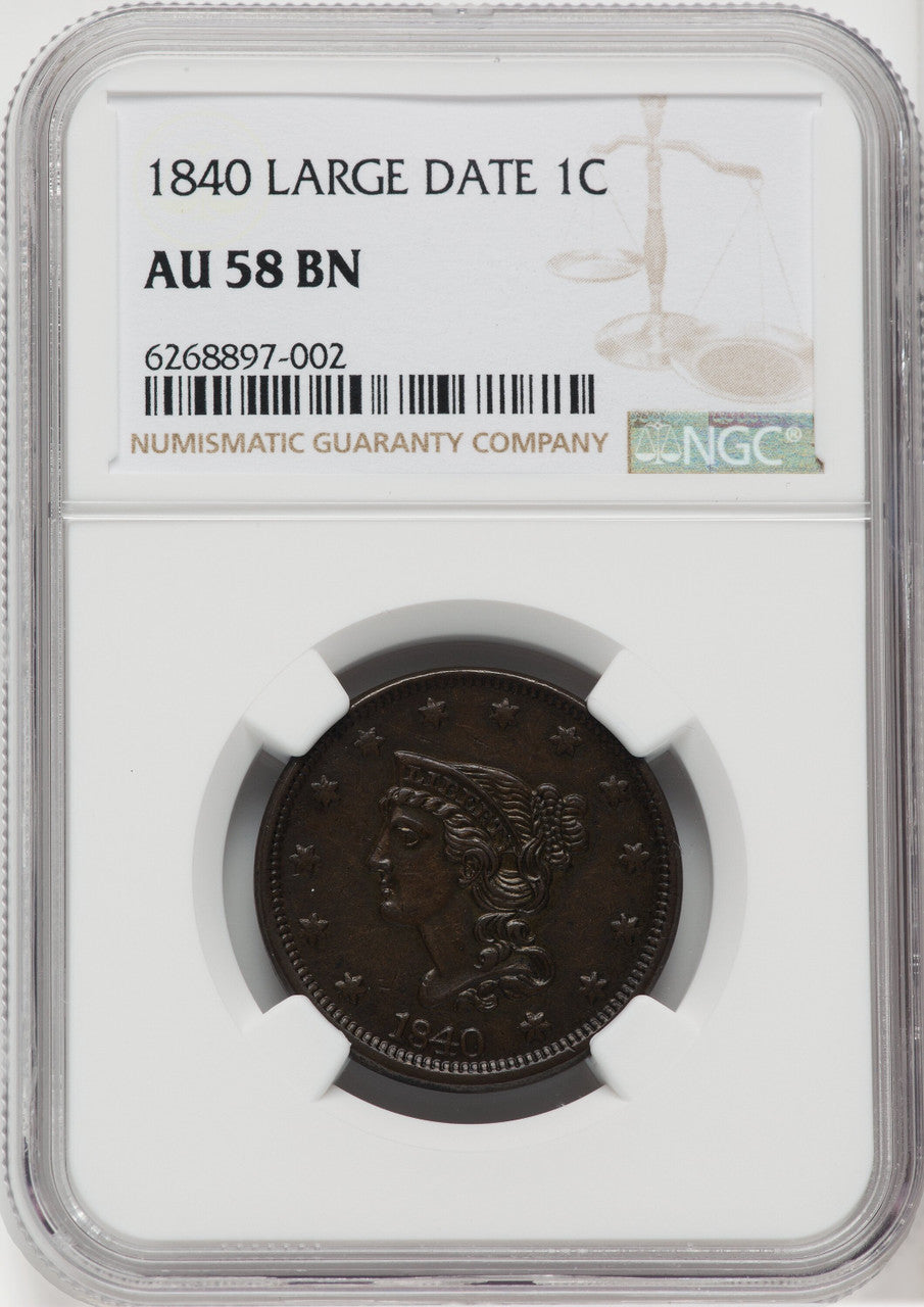 1840 1C BN Large Cent NGC AU58