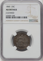 1865 25C Seated Quarter Details NGC AU50