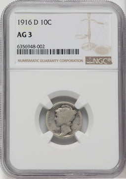 1916-D 10C Mercury Dime NGC AG03