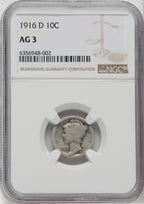 1916-D 10C Mercury Dime NGC AG03
