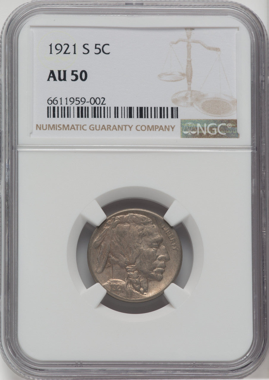 1921-S 5C Buffalo Nickel NGC AU50