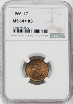 1866 1C RB NGC Plus Indian Cent NGC MS64+