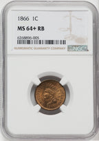 1866 1C RB NGC Plus Indian Cent NGC MS64+