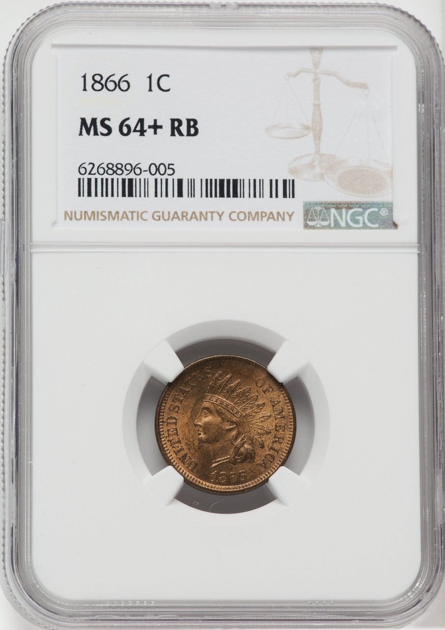 1866 1C RB NGC Plus Indian Cent NGC MS64+