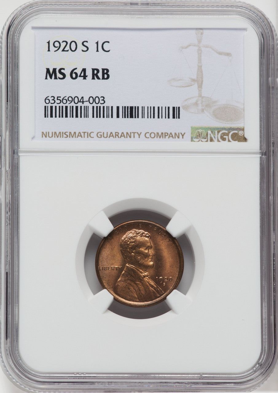 1920-S 1C RB Lincoln Cent NGC MS64
