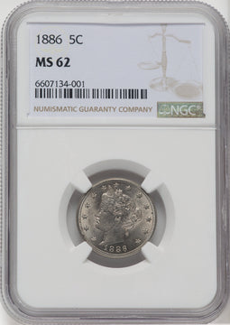 1886 5C Liberty Nickel NGC MS62