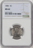 1886 5C Liberty Nickel NGC MS62