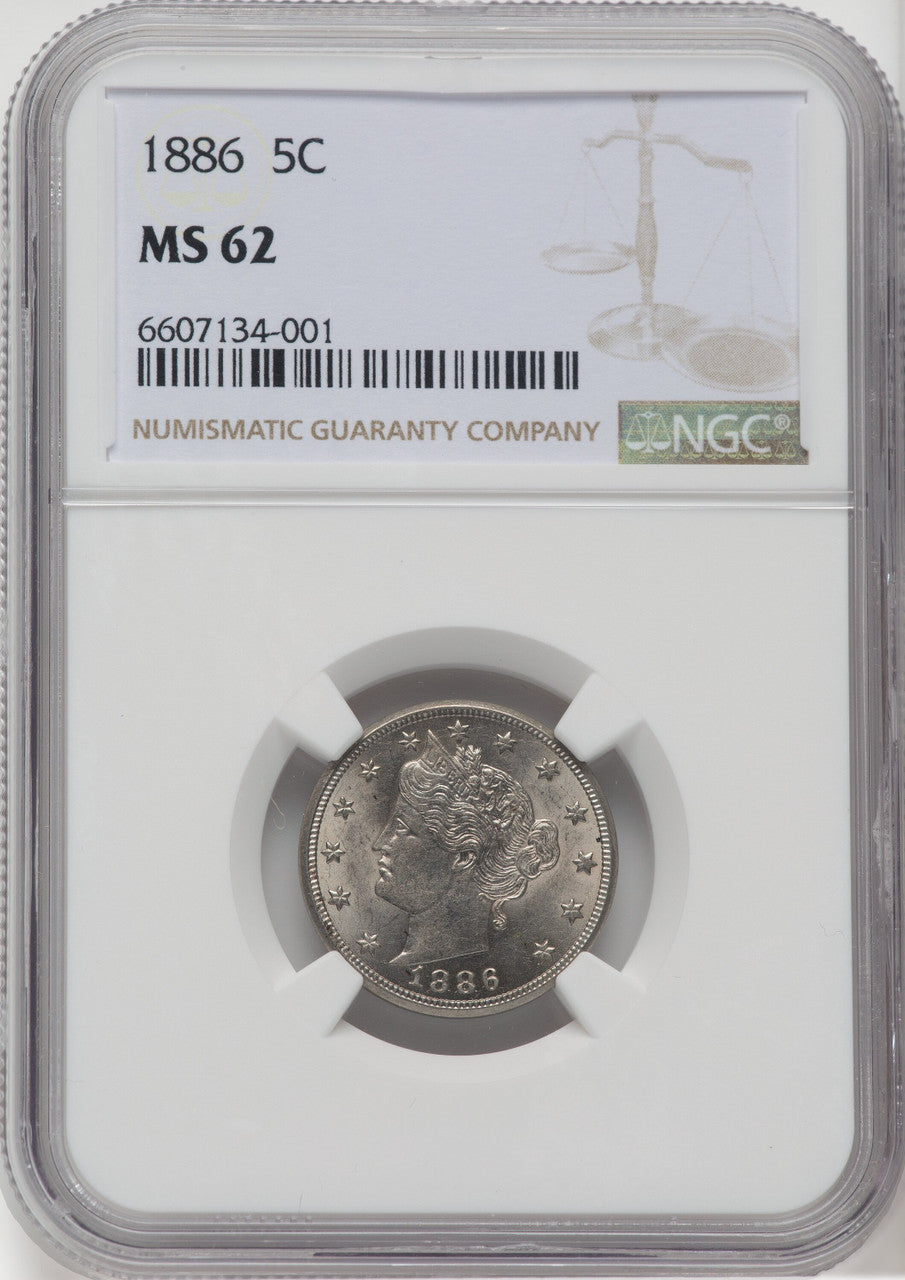 1886 5C Liberty Nickel NGC MS62