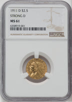 1911-D $2.50 Indian Quarter Eagle NGC MS61