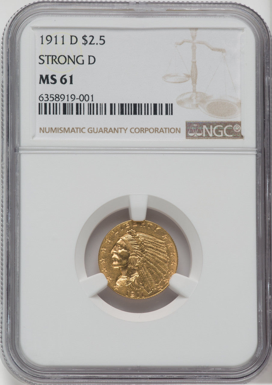 1911-D $2.50 Indian Quarter Eagle NGC MS61