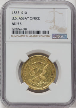 1852 $10 Assay Office Territorial Gold NGC AU55