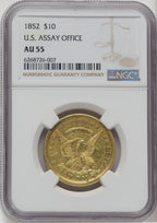 1852 $10 Assay Office Territorial Gold NGC AU55