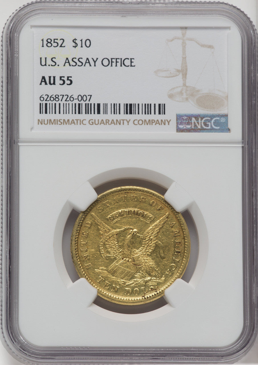 1852 $10 Assay Office Territorial Gold NGC AU55