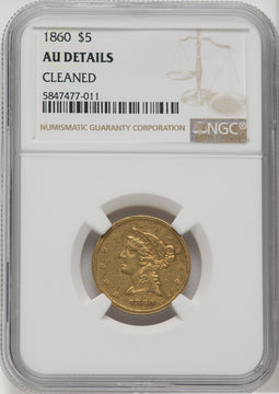 1860 $5 Liberty Half Eagle Details NGC AU50