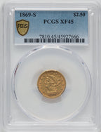 1869-S $2.50 Liberty Quarter Eagle PCGS XF45