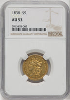 1838 $5 Classic Half Eagle NGC AU53