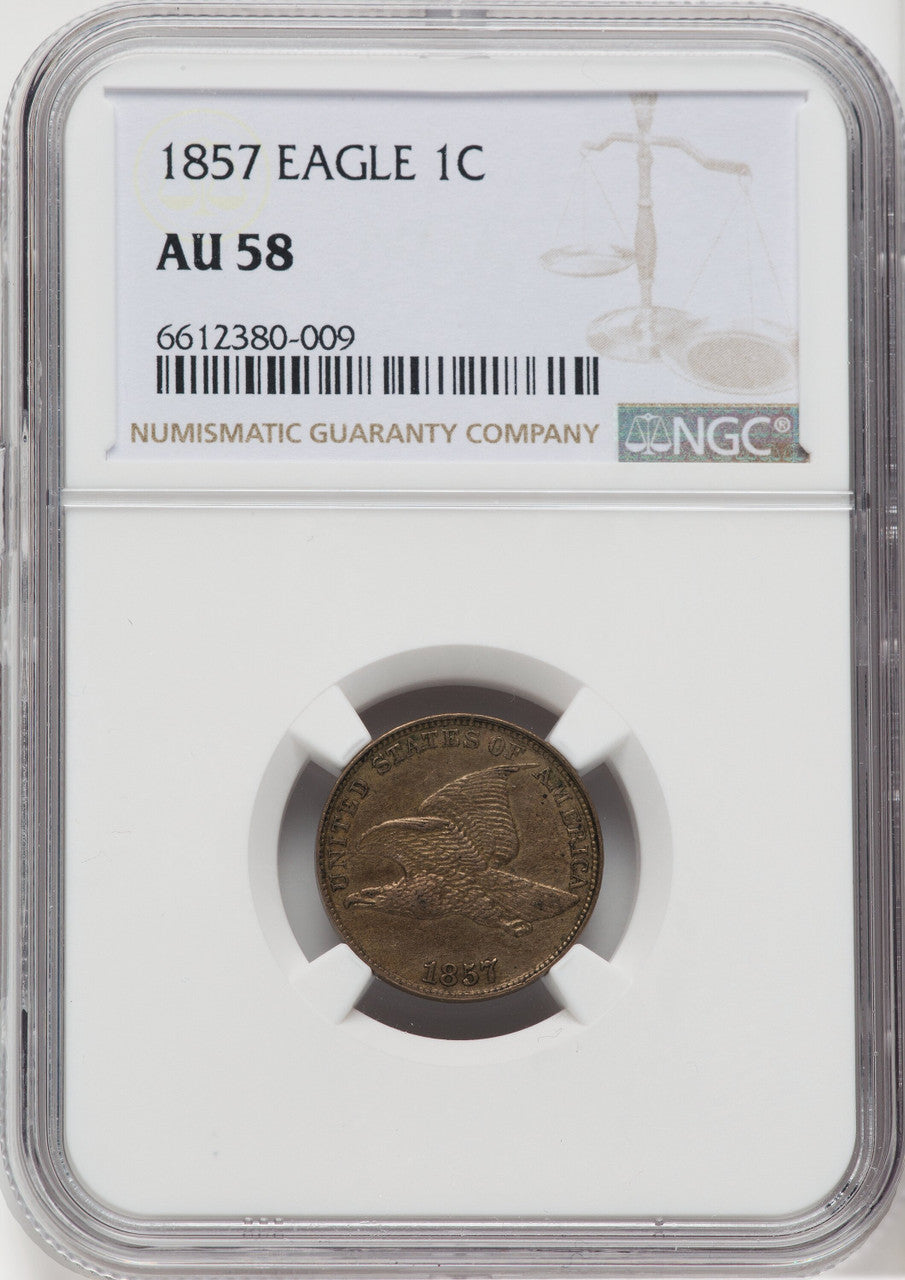 1857 1C Flying Eagle Cent NGC AU58