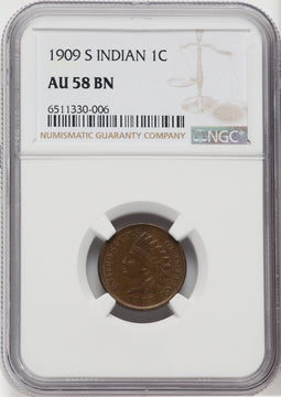 1909-S 1C Indian BN Indian Cent NGC AU58