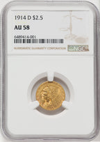 1914-D $2.50 Indian Quarter Eagle NGC AU58