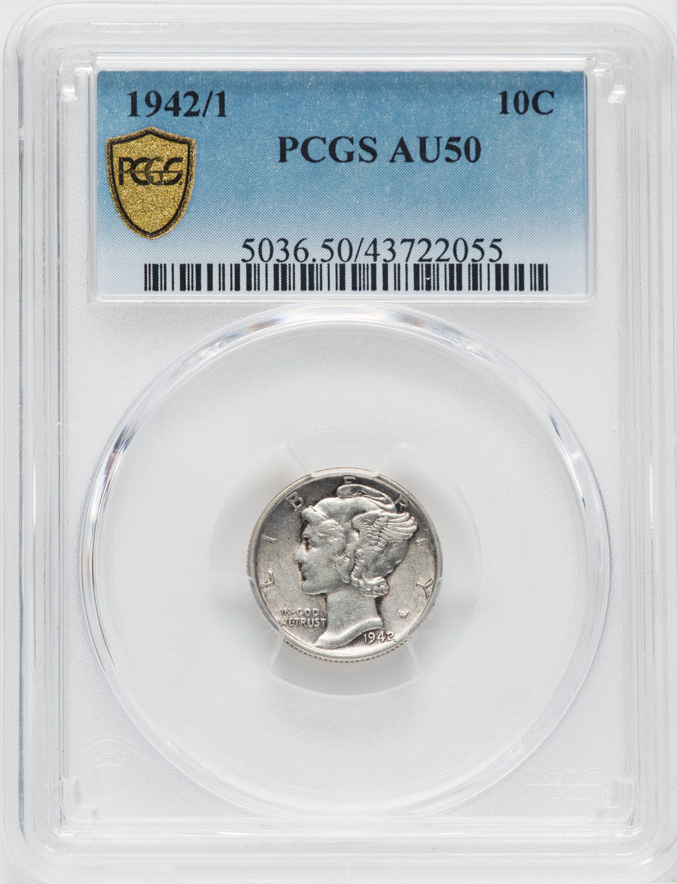 1942/1 10C Mercury Dime PCGS AU50