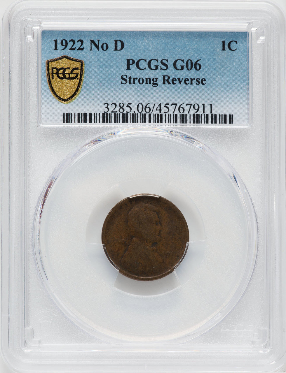 1922 No D Strong Reverse BN Lincoln Cent PCGS G6