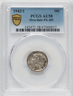 1942/1 10C FS-101 Mercury Dime PCGS AU58