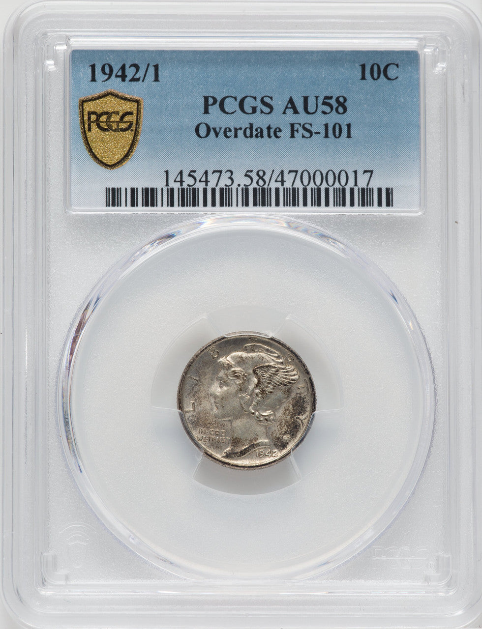 1942/1 10C FS-101 Mercury Dime PCGS AU58