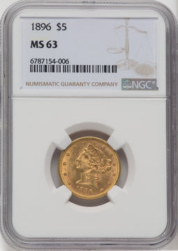 1896 $5 Liberty Half Eagle NGC MS63