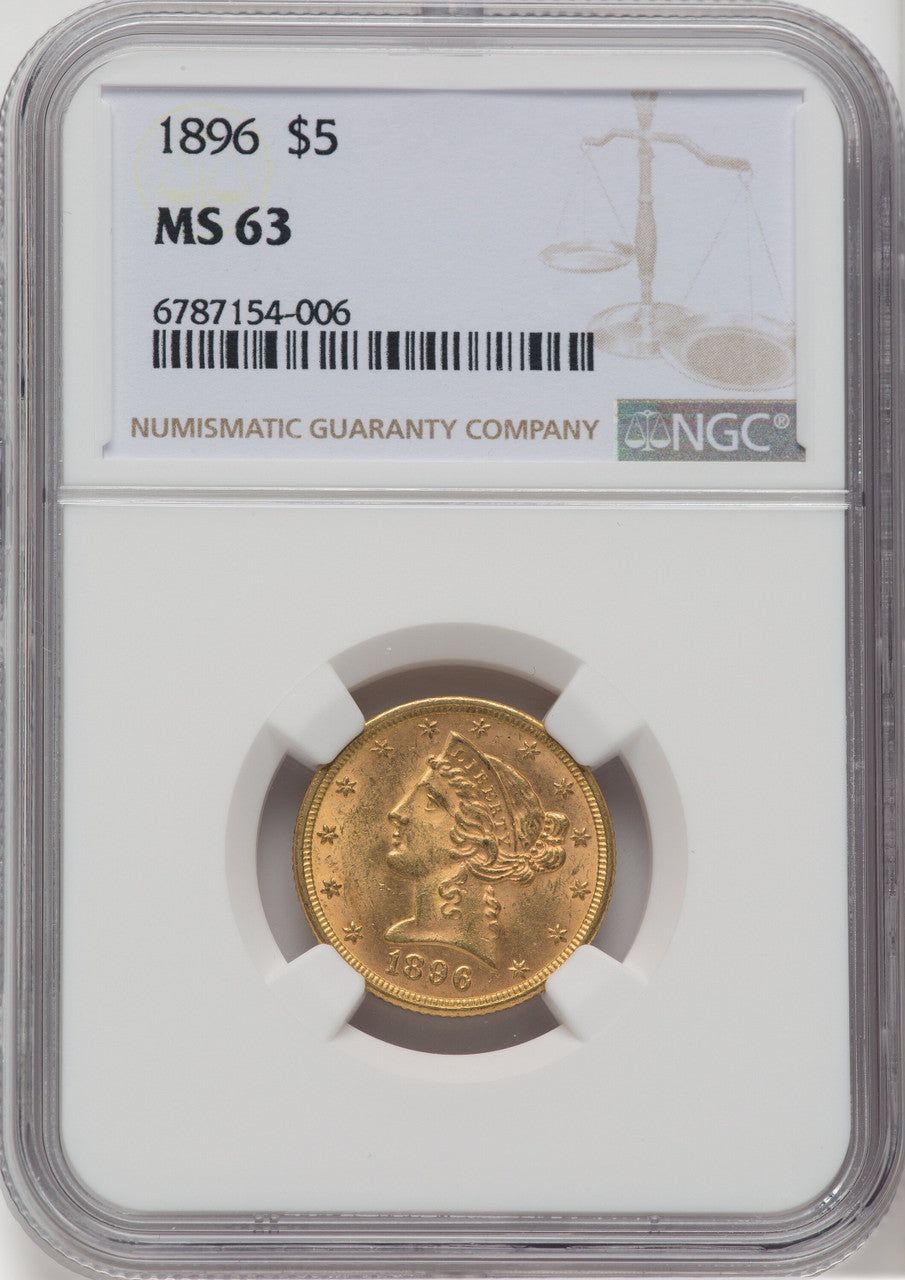 1896 $5 Liberty Half Eagle NGC MS63