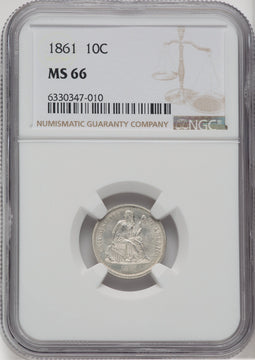 1861 10C Seated Dime NGC MS66