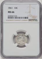 1861 10C Seated Dime NGC MS66