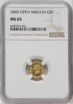 1849 G$1 Gold Dollar NGC MS65