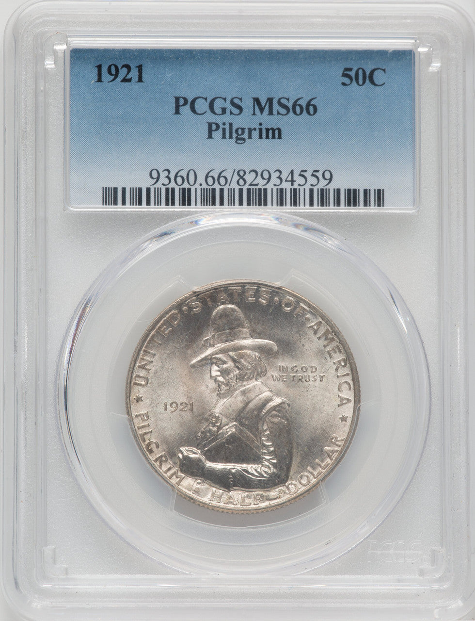 1921 50C Pilgrim Commemorative Silver PCGS MS66