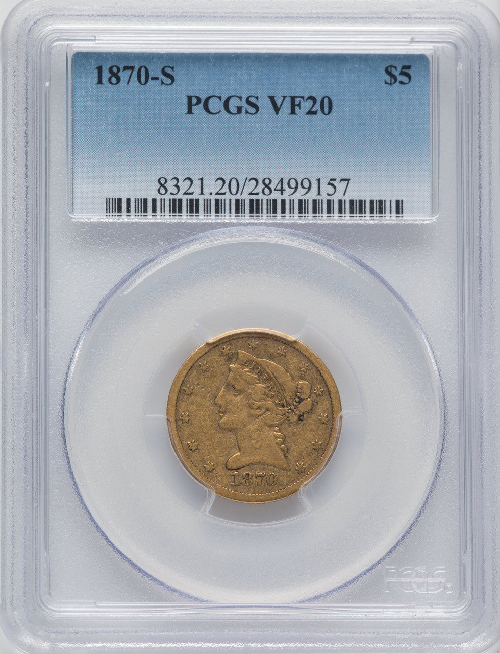 1870-S $5 Liberty Half Eagle PCGS VF20