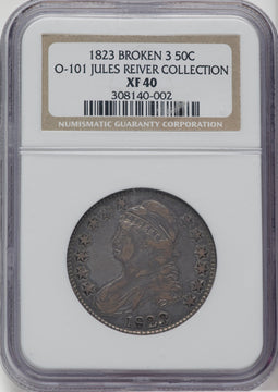 1823 50C Broken 3 O-101 Bust Half Dollar NGC XF40