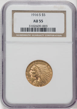 1916-S $5 Indian Half Eagle NGC AU55