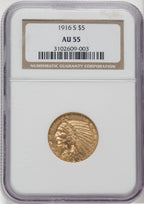 1916-S $5 Indian Half Eagle NGC AU55
