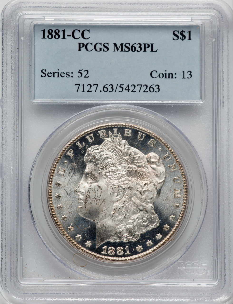 1881-CC $1 PL Morgan Dollar PCGS MS63