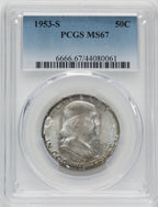 1953-S 50C Franklin Half Dollar PCGS MS67