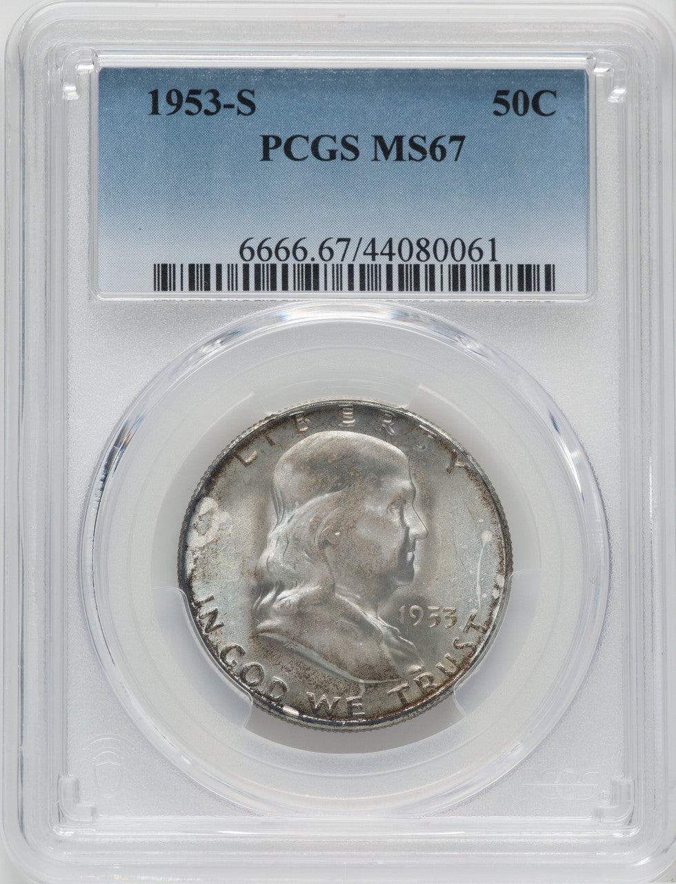 1953-S 50C Franklin Half Dollar PCGS MS67