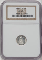 1870 H10C Seated Half Dime NGC MS65