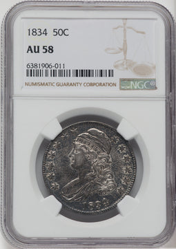 1834 50C Large Date Large Letter Bust Half Dollar NGC AU58