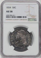 1834 50C Large Date Large Letter Bust Half Dollar NGC AU58