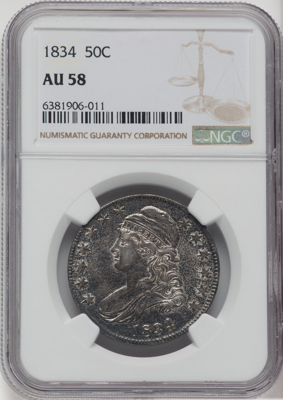 1834 50C Large Date Large Letter Bust Half Dollar NGC AU58