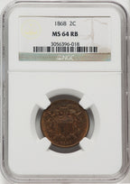 1868 2C RB Two Cent Pieces NGC MS64