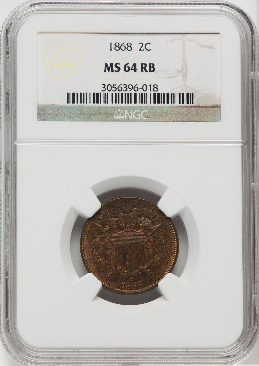 1868 2C RB Two Cent Pieces NGC MS64
