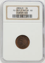 1866 1C Repunched Date FS-301 S-2 RB Indian Cent NGC MS65
