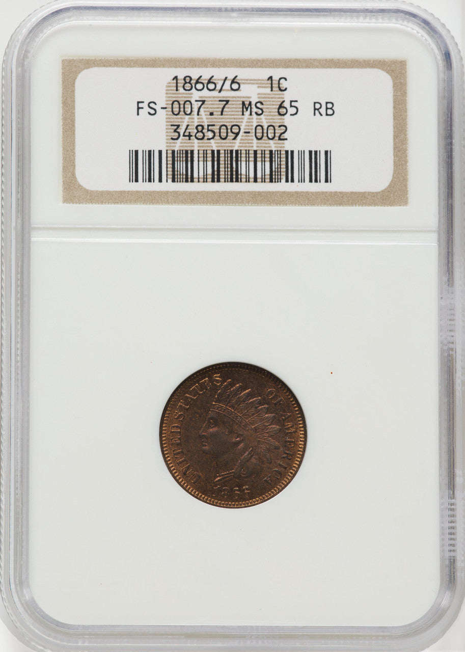 1866 1C Repunched Date FS-301 S-2 RB Indian Cent NGC MS65