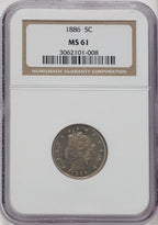 1886 5C Liberty Nickel NGC MS61