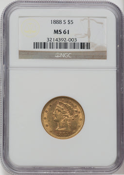 1888-S $5 Liberty Half Eagle NGC MS61